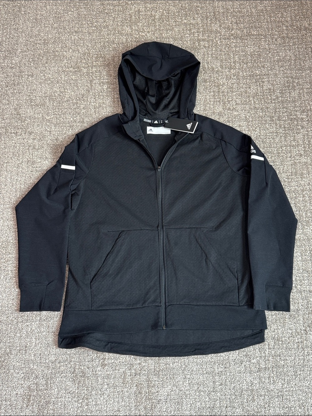 NWT adidas Black Full-Zip Performance Hoodie Jacket with pockets